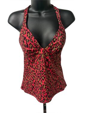 Victoria's Secret Red and Black Leopard Halter Tankini Top